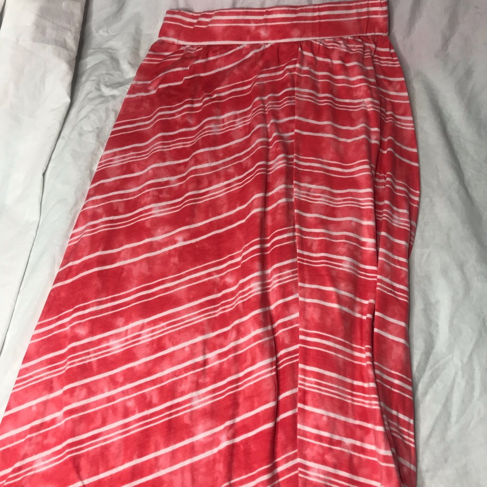 Pink and white striped skirt